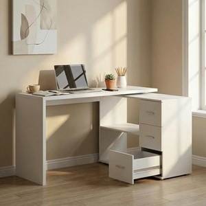 Escritorio de Computadora Moderno de Madera Blanca, Escritorio de Oficina en Forma de L Reversible con Estantes de Almacenamiento, Muebles para Oficina en <span class=keywords><strong>Casa</strong></span> - Product Image 1