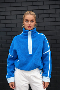 Custom Embroidery Logo Stand Collar Outdoor Fleece Half Zip Sweatshirt 300gsm <strong>Sherpa</strong> Fleece <strong>Women</strong> Pullover Sweatshirt <strong>Hoodies</strong> - Product Image 3