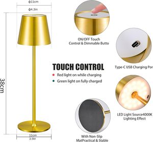 Lampe de table sans fil nordique en gros, design hôtelier et de restaurant, en métal, rechargeable à LED avec base de charge USB - Product Image 4