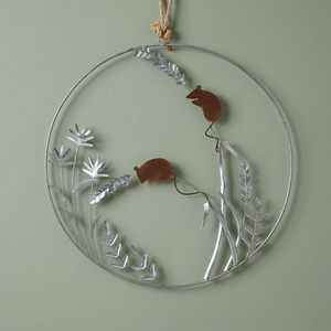 Corona rústica de metal con ratón y hojas, flores decorativas hechas a mano, redonda, sin iluminación, paquete de una sola pieza - Product Image 6