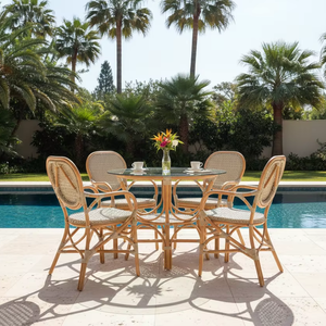 Stylish Compact Rattan Wicker Jamaica <b>Bistro</b> <b>Dining</b> <b>Set</b> Antique Asian Design for Comfortable Villa Home Apartment Hotel Spaces - Product Image 1