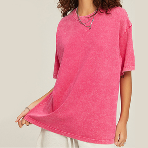 Maglietta da <span class=keywords><strong>donna</strong></span> Vintage in cotone 100% di lusso in bianco e sbiadito oversize da <span class=keywords><strong>donna</strong></span> maglietta Unisex lavata con acido - Product Image 2