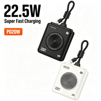BUKU Nouvelle batterie externe portable mini 10000 mAh 15W avec chargeur sans fil et câble Type C intégré, charge rapide PD22.5W