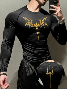 T-shirt de compression à manches longues pour homme imprimé gothique, confortable et respirant, adapté au <span class=keywords><strong>sport</strong></span>, à la course à pied, à la remise en forme et à l'entraînement - Product Image 1