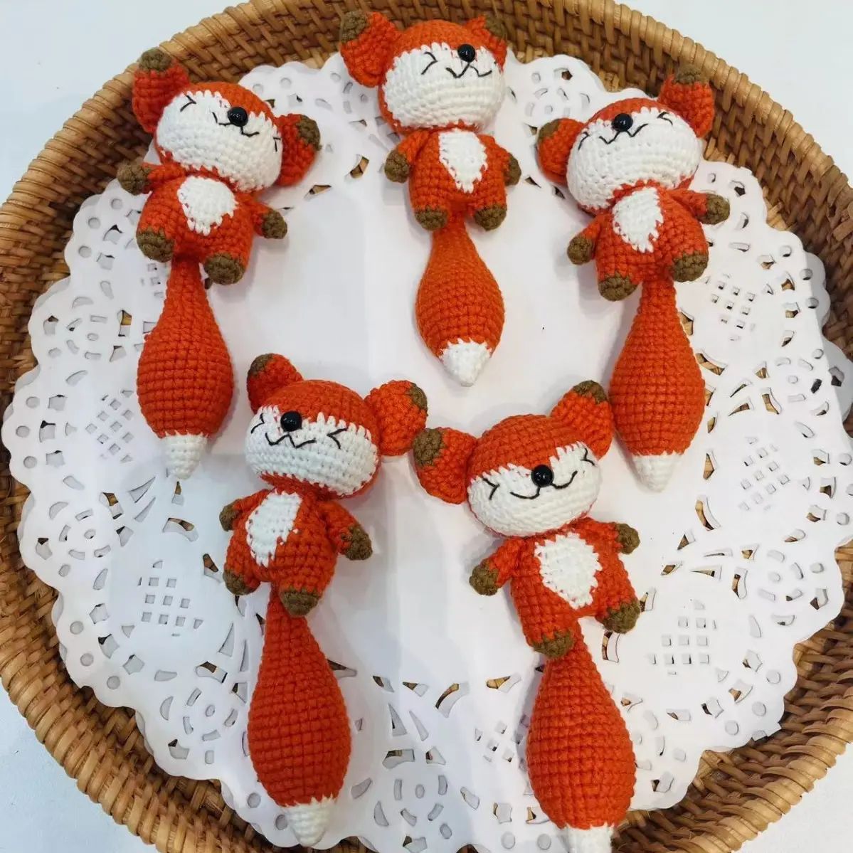 2024 new Baby Cute Fox Crochet Stuffed Animal Woven Cotton Dolls Hand Made Small Toy Bag Keychain Pendants