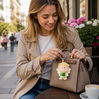 Sac à dos scolaire en peluche vert écologique Zaves, doux et durable, avec porte-clés unisexe trèfle premium pour clés de voiture