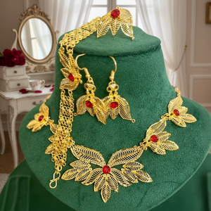 Ensemble collier et boucles d'oreilles pour femme en alliage plaqué or 24 carats, tendance, pour mariage, fiançailles, fête, anniversaire - Bijoux les plus vendus - Product Image 3