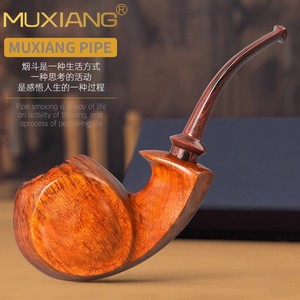 Muxiang Handmade Burl Wood Pipe Bent Type Hollow Chamber Tobacco Pipe For Men - Product Image 2