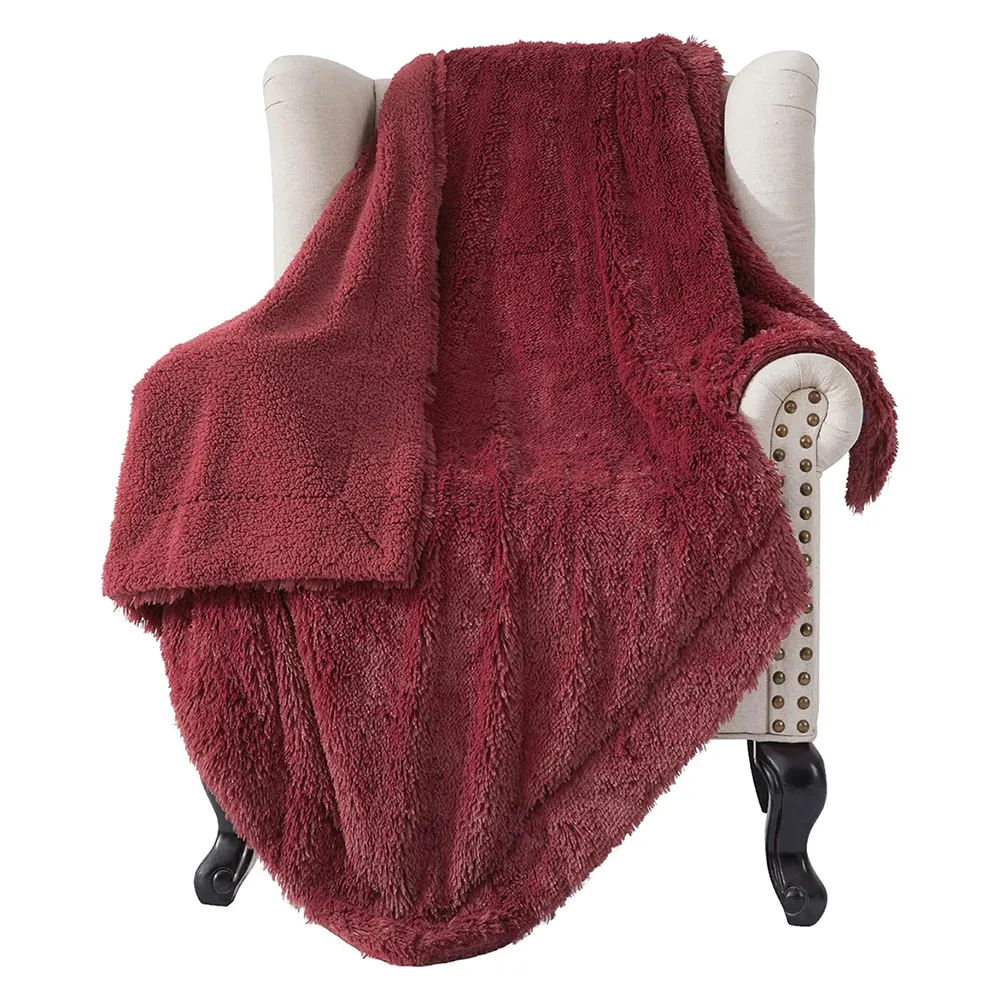 Coperta Sherpa a doppio strato di lusso morbida in rilievo in pelliccia sintetica coperta di pelliccia di coniglio coperta per divano soggiorno