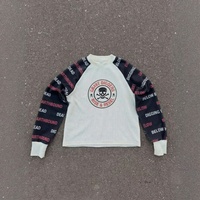 Camiseta de Manga Larga con Cuello Redondo para Hombre, Estampado Gráfico Punk Colorblock, Estilo Gótico, Corte Americano Vintage, Venta al Por Mayor