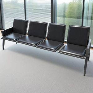 Banco de Espera Portátil de 3 Plazas, Estilo Moderno de Mediados de Siglo, Estructura Metálica, Tapicería Beige, Mueble Comercial Resistente para Oficina - Product Image 4
