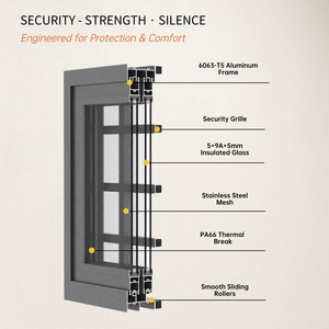 Fenêtre coulissante en aluminium pour projet hôtelier avec <span class=keywords><strong>grille</strong></span> en alliage d'aluminium et moustiquaire antivol - Product Image 3