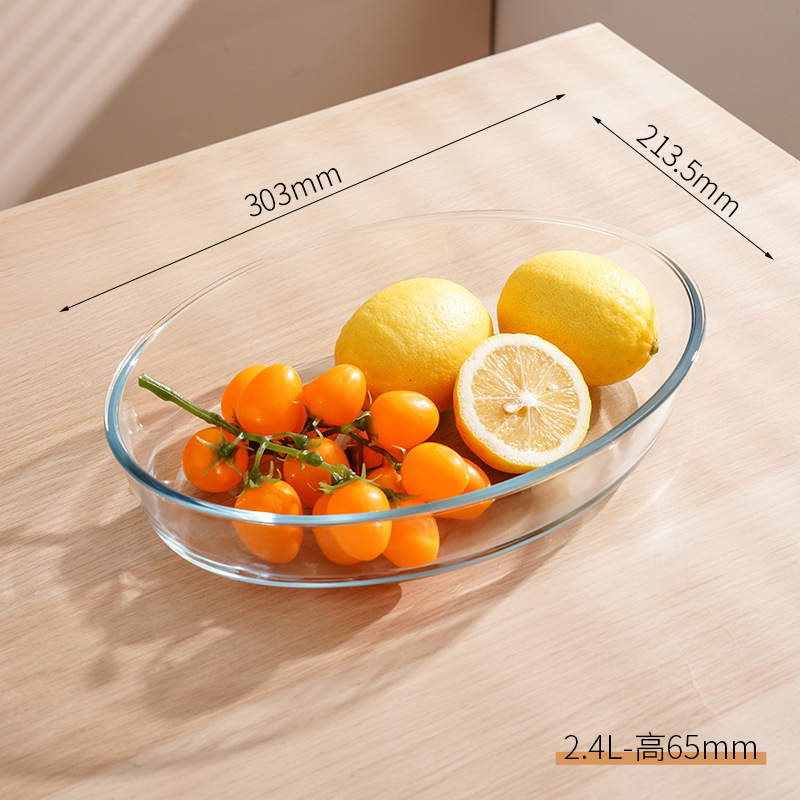 Bandeja para hornear ovalada de vidrio de borosilicato de 2,4 L de alto
