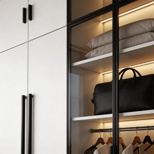 Armadio Modulare Moderno Minimalista Personalizzato per Camera da Letto con Porta in Vetro, Luce Ambientale, Spazio Aperto/Diviso, Arredamento Nero per la Casa - Product Image 4