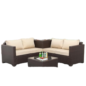 Conjunto de Bistro Moderno de Mimbre Sintético para Exteriores, Resistente a la Intemperie, con Mesa de Vidrio - Product Image 1