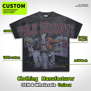 T-shirt Oversize Streetwear con Logo Personalizzato, 100% Cotone, Stampa Grafica di Alta Qualità per <span class=keywords><strong>Uomo</strong></span>, Effetto Lavaggio Acido Vintage - Product Image 2