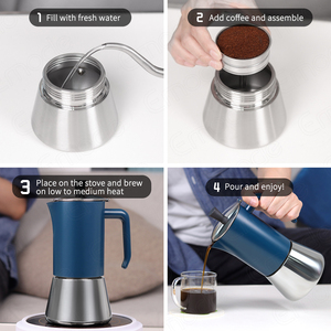 <span class=keywords><strong>Cafetera</strong></span> única de acero inoxidable de alta calidad Moka Pot, <span class=keywords><strong>cafetera</strong></span> Espresso de estilo italiano 6 tazas/300ml con fondo de inducción - Product Image 6