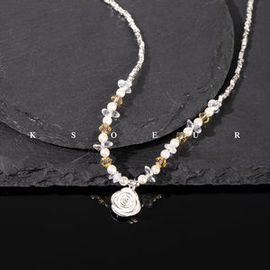 Collier pendentif rose en argent 925 avec perles d'eau douce, chaîne perlée, bijoux romantiques pour femmes à porter au quotidien - Product Image 2
