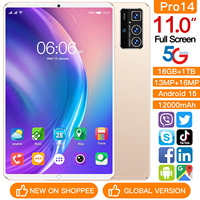Tablet Pro 14 de 11 Pulgadas, 16GB+1TB, 108MP, 8000mAh, 5G, MTK, Wi-Fi, Doble SIM+TF, Visión Nocturna, Cámara Triple, Transmisión en Vivo, IA, Captura Inteligente