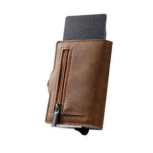 Dropshipping RFID Anti Theft Pop Out Cardholder Slim Minimalist Pu Vintage Smart <b>Wallet</b> Card <b>Holder</b> With Money Clip and Zipper - Product Image 2