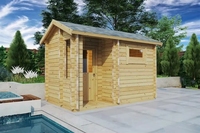 Sauna extérieur traditionnel en bois massif |   Éclairage avec intégration piscine, idéal pour les espaces spa de jardin