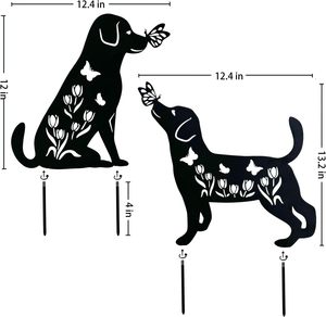 Piquets de <span class=keywords><strong>jardin</strong></span> en forme de silhouette de labrador, papillons et fleurs, décoration extérieure pour patio, art de <span class=keywords><strong>jardin</strong></span>, ornements de pelouse - Product Image 3
