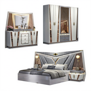 Ensemble de chambre à coucher moderne de luxe personnalisé en bois, lit King/<span class=keywords><strong>Queen</strong></span> avec rangement, meubles de style ferme pour appartement et villa - Product Image 1