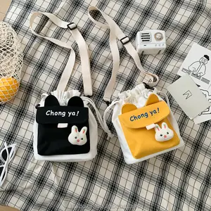 Tas kecil lucu baru 2022 tas kurir kanvas Harajuku Jepang Korea tas bahu telinga pelajar tas ember
