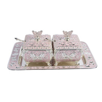 Pot à sucre importé au design papillon, inspiré du pot à sucre royal, avec plateau ovale, artisanat indien, boîte de mariage, pour sucre et épices, avec cuillère