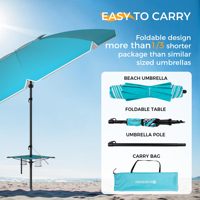 Parasol de plage pliable en aluminium de haute qualité avec protection solaire UPF 50+, coupe-vent, avec table intégrée, pour sable, patio, jardin