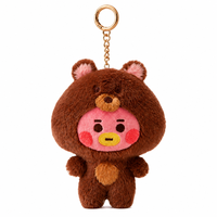 Zaves Wholesale Porte-clés en peluche mignon ours brun foncé avec capuche, écologique et durable, pour sacs à dos scolaires et clés de voiture, avec bouche jaune premium