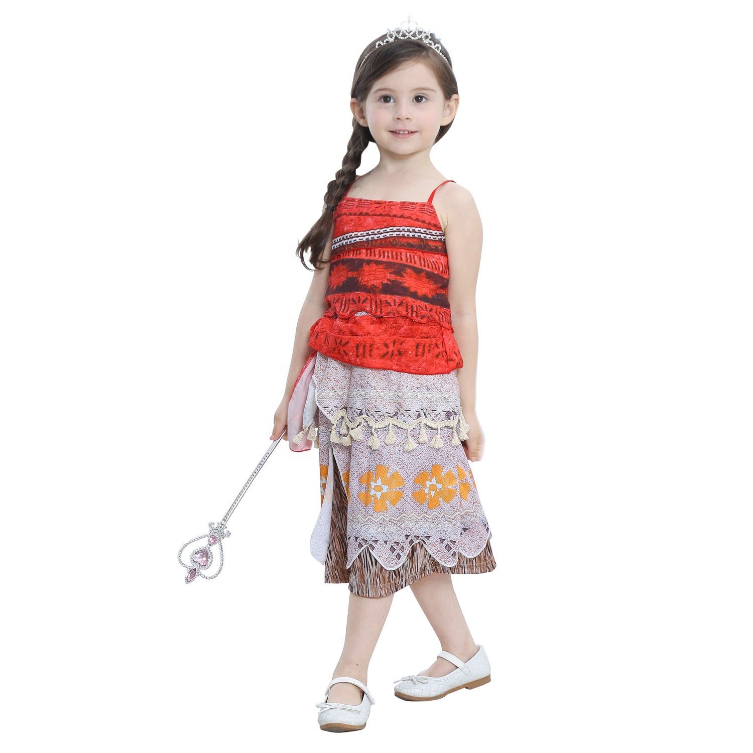 New Design Girls Kids Vest Dress Summer Cartoon Print Moana Dress