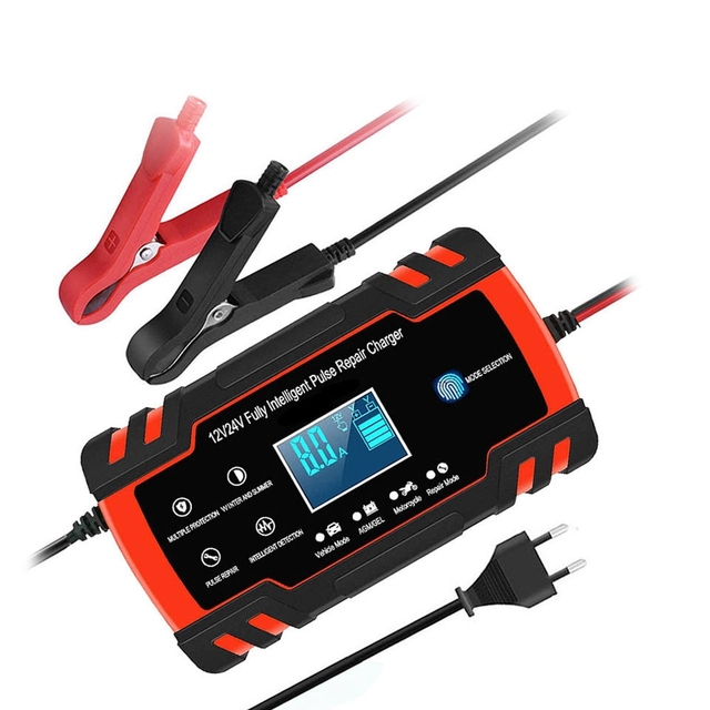 12V/24V Intelligent Auto Motorcycle Battery Charger Portable Universal Car Charger Automatic Repair Features Power Accessory