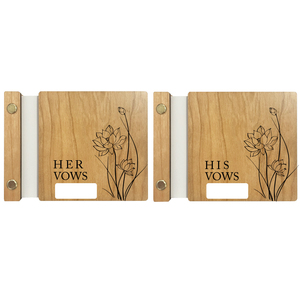 Couverture rigide graver fleur de lotus en bois et faux cuir relié pour la mariée et le marié pour faire leurs livres de vœux de mariage - Product Image 5