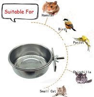 Cage suspendue en acier inoxydable, tasse à crochet pour oiseaux, perroquets tasses d'alimentation bol pour oiseaux eau nourriture plat mangeoire pour oiseaux