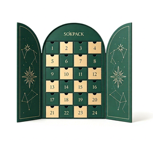 Custom 24 Days Arch Advent Calendar <b>Box</b> <b>Empty</b> Triple Door Green Gold Constellation OEM Christmas Wholesale Supplier - Product Image 1