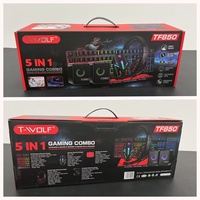 T-WOLF TF850 Ensemble Clavier Souris Gaming, Casque Gaming, Enceinte et Tapis de Souris Filaire, Clavier Rétroéclairé RGB pour Ordinateur PC