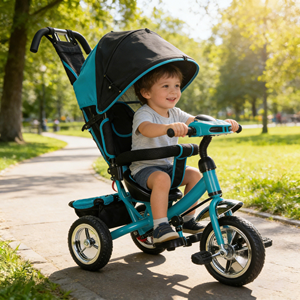 Tricycle pliable pas cher pour enfants, poussette à trois roues pour bébé avec roues en caoutchouc, fabriqué en Chine - Product Image 3