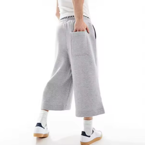 <span class=keywords><strong>Pantaloni</strong></span> <span class=keywords><strong>Capri</strong></span> Larghi da Uomo in French Terry con Vita Alta e Doppia Fascia in Vita, Stile Streetwear, Comodi e Morbidi - Product Image 2