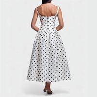 Robe à pois pour femme, col carré, bretelles larges, taille ajustée, jupe bouffante, idéale pour les fêtes, les mariages, les vacances, style rétro, été, vente en gros, OEM