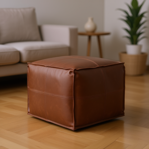 Puf Cuadrado Db Sheffield, Taburete Otomano de Cuero Marrón para Sala de Estar, Muebles para el Hogar, Diseño Moderno y Antiguo - Product Image 2