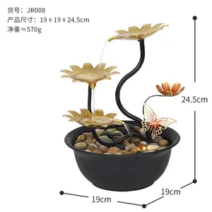 Ev dekorasyon Modern masaüstü demir kelebek kapalı su çeşmesi ile Led ışık ve pompa Metal el sanatları masa üstü su çeşmesi