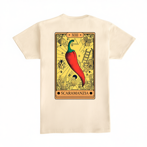 เสื้อยืดลายไพ่ทาโรต์สการามันเซีย XIII ลายพริกแดง เสื้อเชิ้ตส่งเสริมการขายแบบยูนิเซ็กส์ - Product Image 2