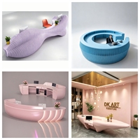 CR114 Comptoir d'accueil moderne de haute qualité à motif marbre avec éclairage LED décoratif pour cabinet d'avocats et bureau immobilier