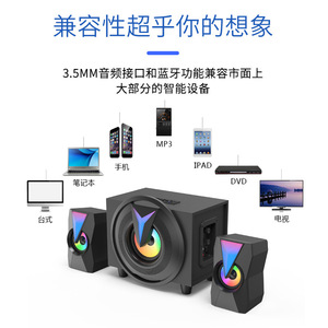 Wooden 2.1 Multimedia <b>Speaker</b> With Subwoofer <b>USB</b> Powered Colorful Led Light For Computer Phone - Product Image 5
