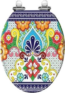 Asiento de inodoro alargado de resina inspirado en la <span class=keywords><strong>Talavera</strong></span> mexicana con bisagras de cierre silencioso y fácil instalación en stock - Product Image 2