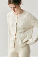 Cardigan en cachemire 100% tricoté pour femmes en automne et en hiver, veste en maille unie, col rond