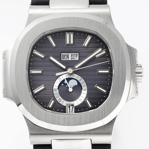 Montre de luxe automatique à calendrier perpétuel multifonction avec phases de lune, boîtier en acier et cadran gaufré horizontal - Product Image 2