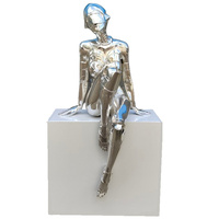 Sculpture robot femme en acier inoxydable statue fille robot grandeur nature