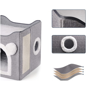 Cama tipo cueva para gatos esponjosa y gris, moderna bola de lino, plegable colgante, escondite para gatos, tienda para perros pequeños, diseño sólido, Cama Cueva Para Gatos - Product Image 4